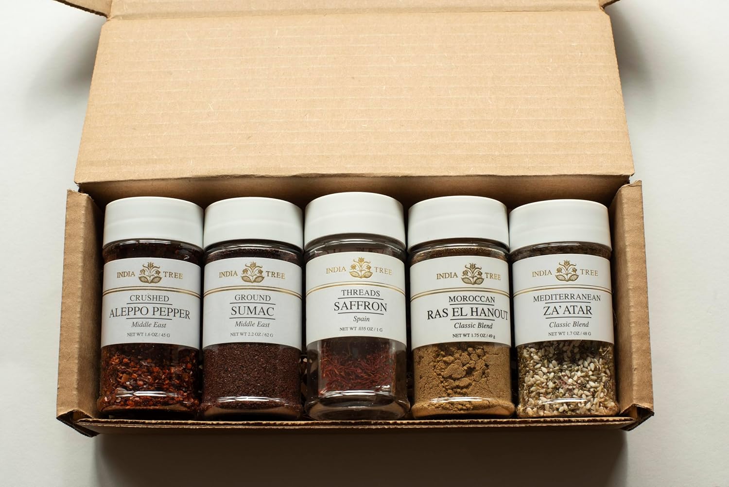 India Tree Mediterranean Spice Gift Pack - Aleppo Pepper, Sumac, Za'Atar, Ras El Hanout, And Saffron - 7.37 Ounces Total