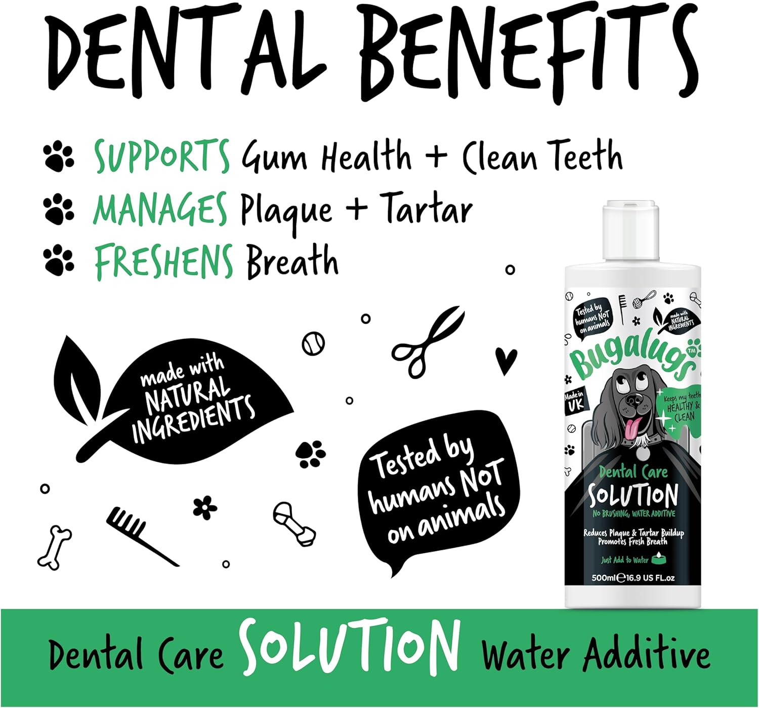 BUGALUGS Dog Breath Freshener Dental Care Water Additive. Clean Teeth, Healthy Gums & Fresh Breath - Natural Dog plaque remover & tartar remover for teeth - No Brushing Needed :Pet Supplies