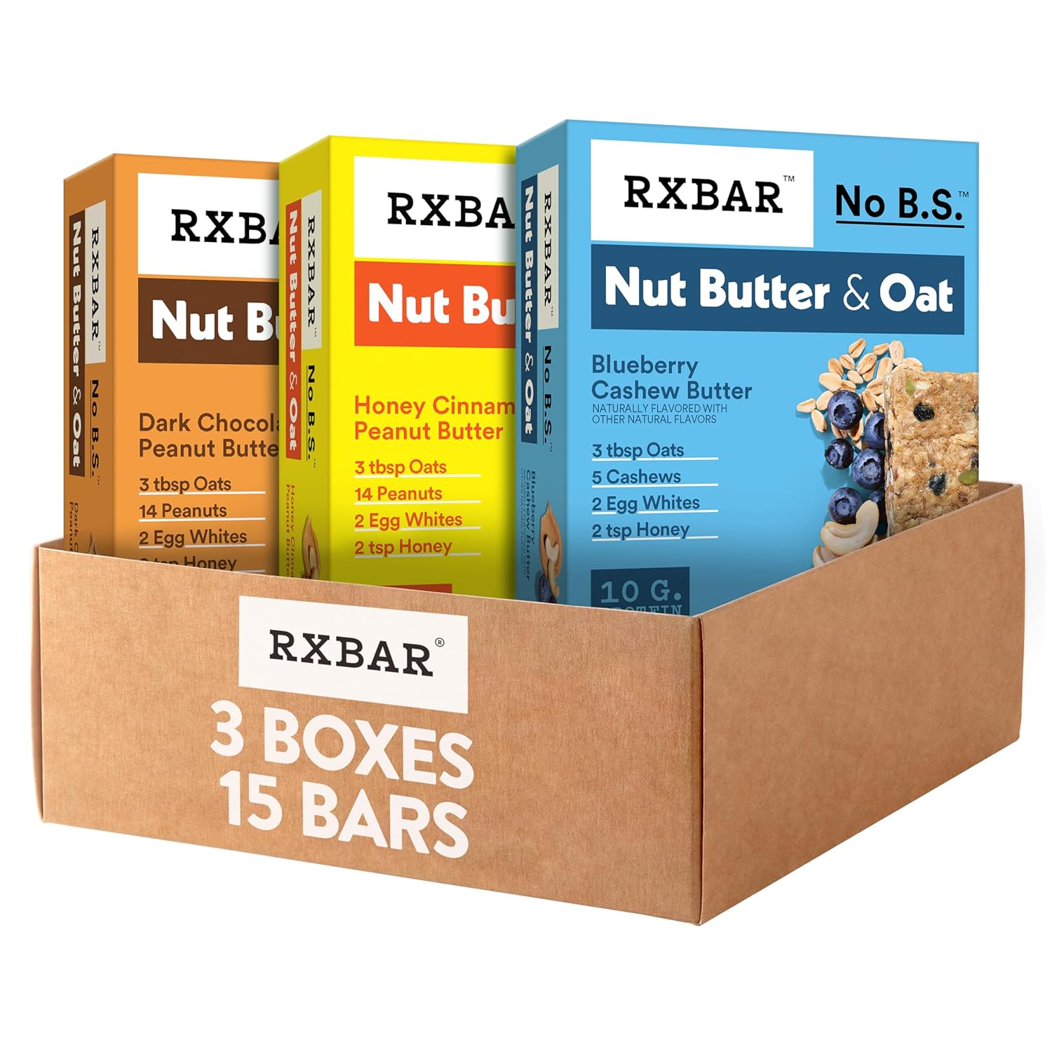 Rxbar Nut Butter And Oat Protein Bars, Protein Snack, Snack Bars, Variety Pack (3 Boxes, 15 Bars)