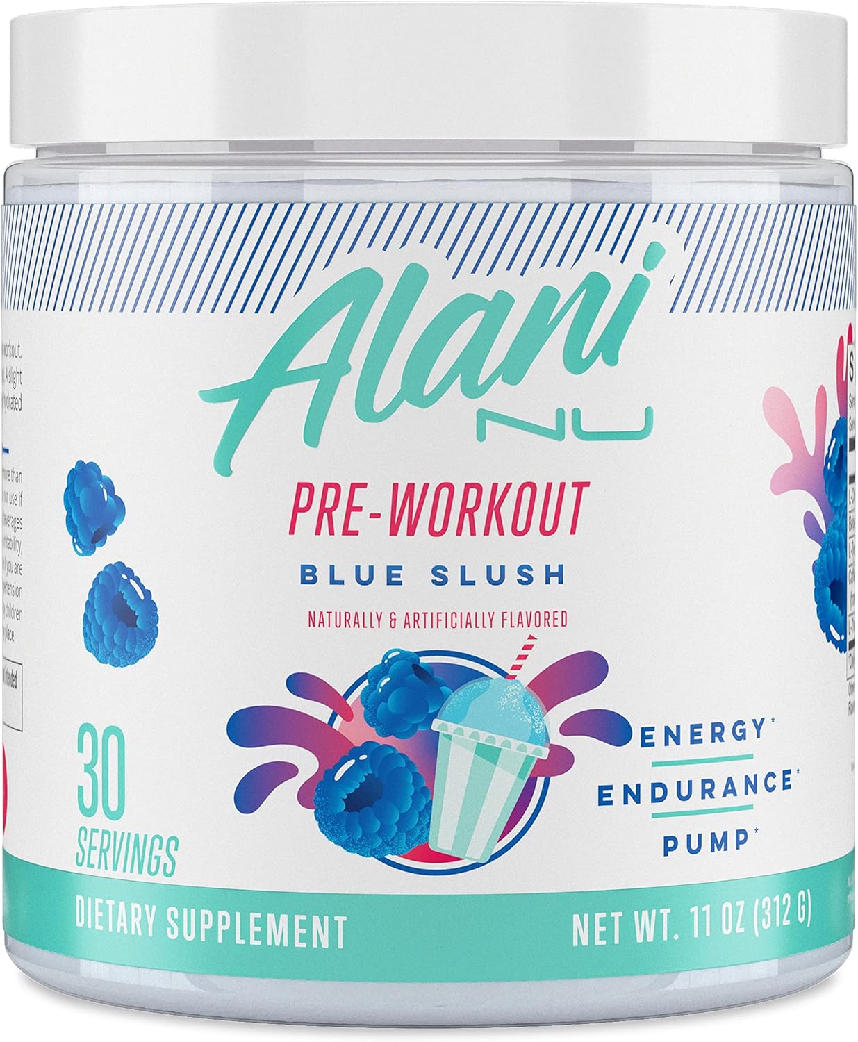 Alani Nu Pre Workout Powder Blue Slush | Amino Energy Boost | Endurance Supplement | Sugar Free | 200Mg Caffeine | L-Theanine, Beta-Alanine, Citrulline | 30 Servings