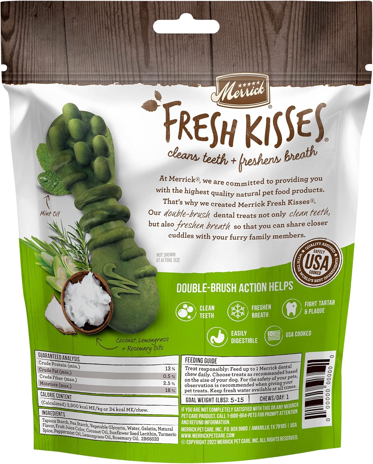 Merrick Fresh Kisses Natural Dental Chews Infused With Coconut And Botanical Oils For Tiny Dogs 5-15 Lbs - (Pack of 6) 20 ct. Bags : Pet Supplies