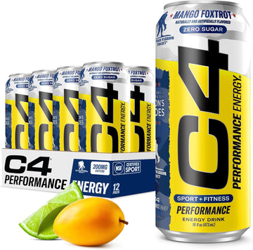 C4 Performance Energy Drink | Zero Sugar Carbonated Preworkout Energy | 200Mg Caffeine With Beta Alanine | Mango Foxtrot | 16 Fl Oz (12 Pack)