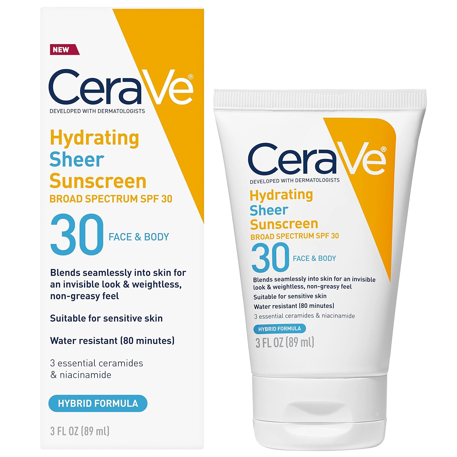 Cerave Hydrating Sheer Sunscreen Spf 30 For Face And Body | Mineral & Chemical Sunscreen With Zinc Oxide, Hyaluronic Acid, Niacinamides And Ceramides| Paraben Free Fragrance Free | 3 Ounces