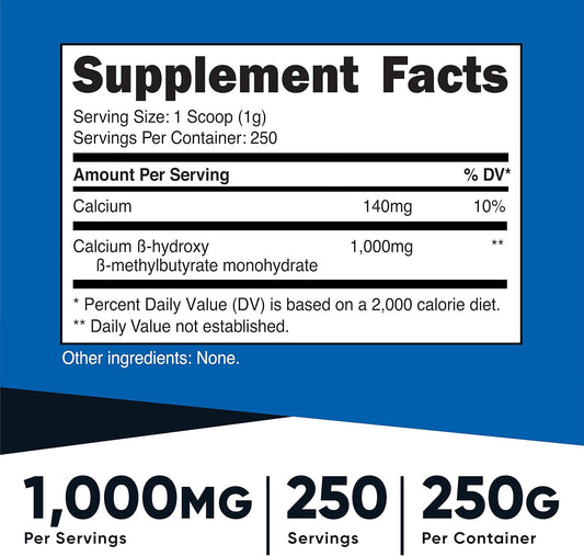 Nutricost HMB Powder (Beta-Hydroxy Beta-Methyutyrate) 250 Grams - Gluten Free & Non-GMO