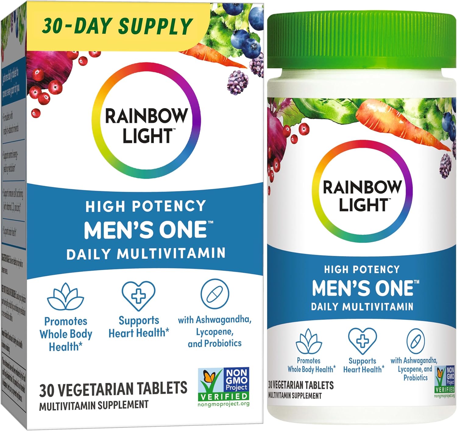 Rainbow Light Multivitamin For Men, Vitamin C, D & Zinc, Probiotics, Men'S One Multivitamin Provides High Potency Immune Support, Non-Gmo, Vegetarian, 30 Tablets