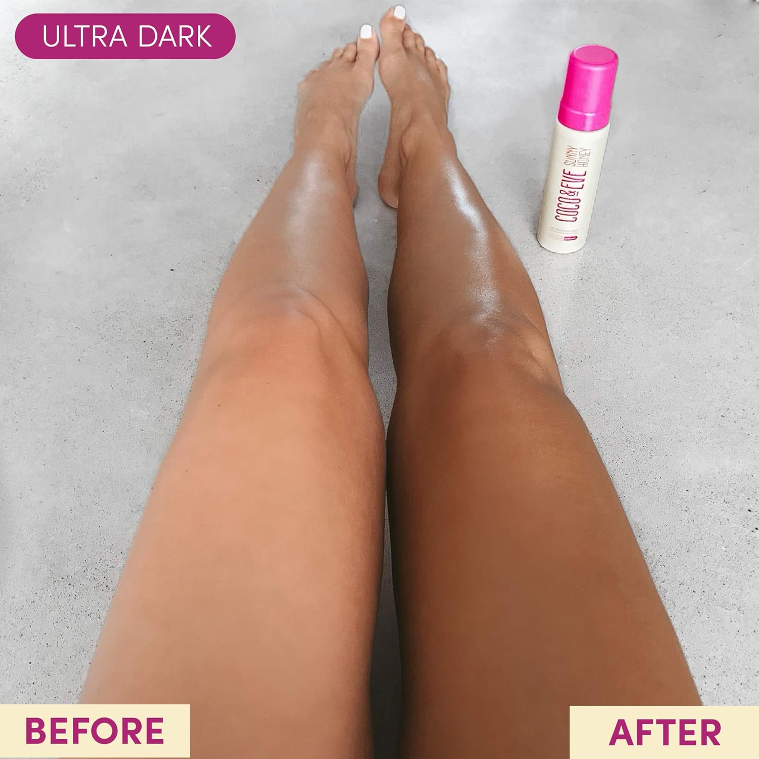 Coco & Eve Sunny Honey Bali Bronzing Self Tanner Mousse Set (Dark) - All Natural Sunless Tanning Mousse | Instant Self Tanning with Bronzer with Self Tanning Mitt Applicator (200ml) : Amazon.co.uk: Beauty