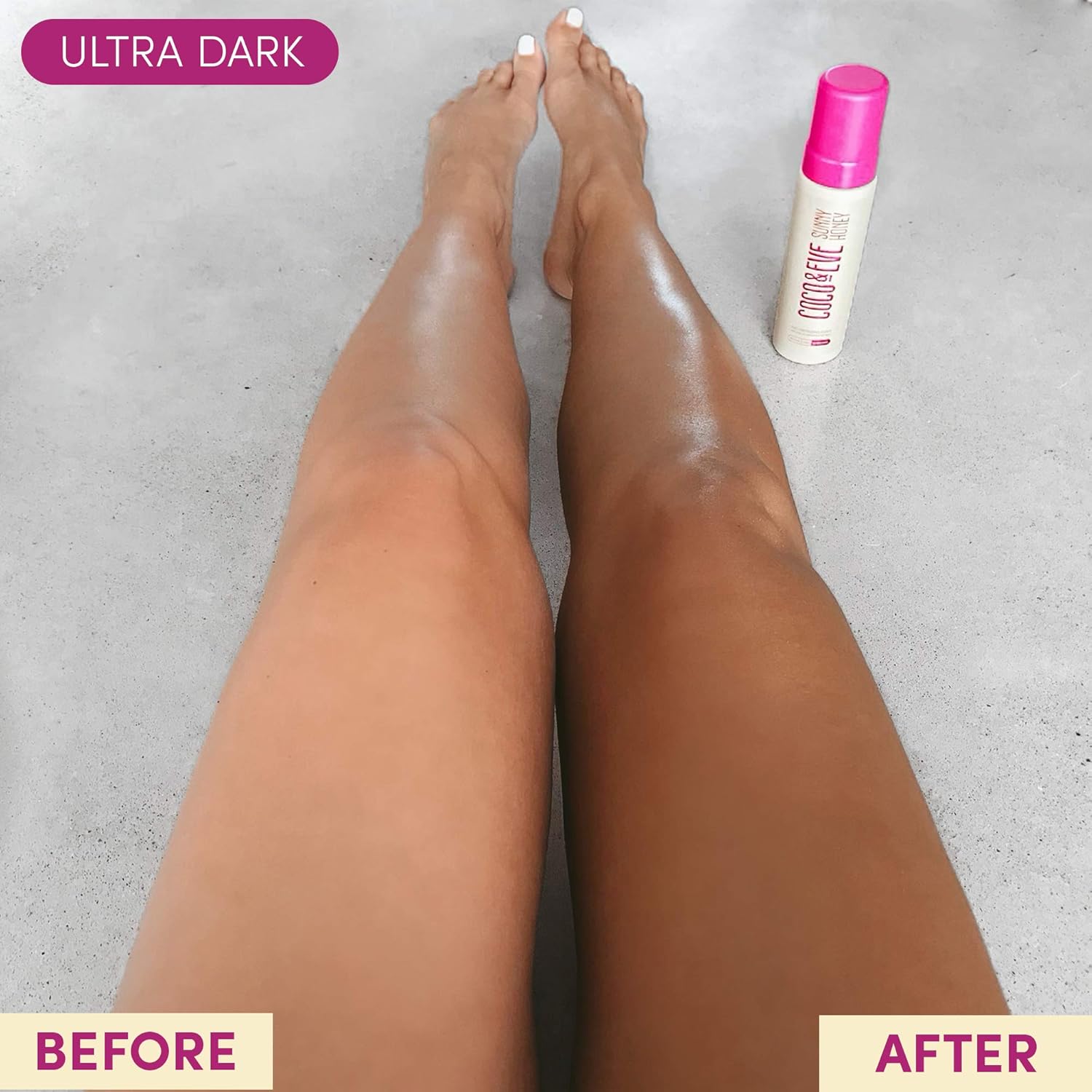 Coco & Eve Sunny Honey Bali Bronzing Self Tanner Mousse Set (Ultra Dark) - All Natural Sunless Tanning Mousse | Instant Self Tanning Lotion with Bronzer with Self Tanning Mitt Applicator (200ml) : Amazon.co.uk: Beauty