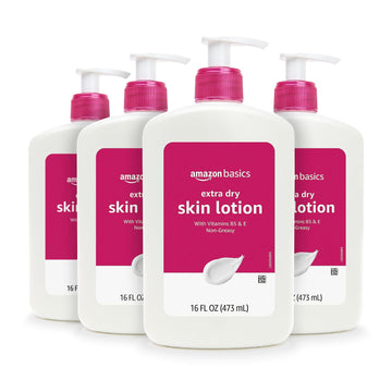 Amazon Basics Extra-Dry Skin Lotion With Vitamins B5 & E, Clean Scent, 16 Fl Oz (Pack Of 4) (Previously Solimo)