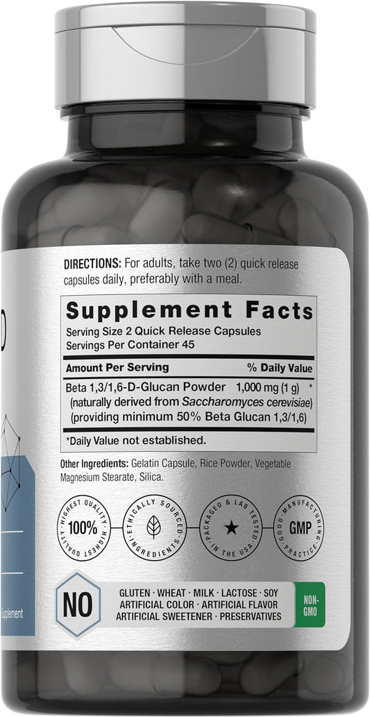 Horbach Beta Glucan 1 3D 1000 mg | 90 Capsules | Beta 1,3, 1,6 D Glucan | Non-GMO, Gluten Free Supplement