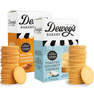 Dewey'S Bakery Salted Caramel & Toasted Coconut Moravian Style Thin Cookies Duo Pack | No Artificial Flavors, Synthetic Colors Or Preservatives | Baked In Small Batches | 9Oz (Pack Of 2)