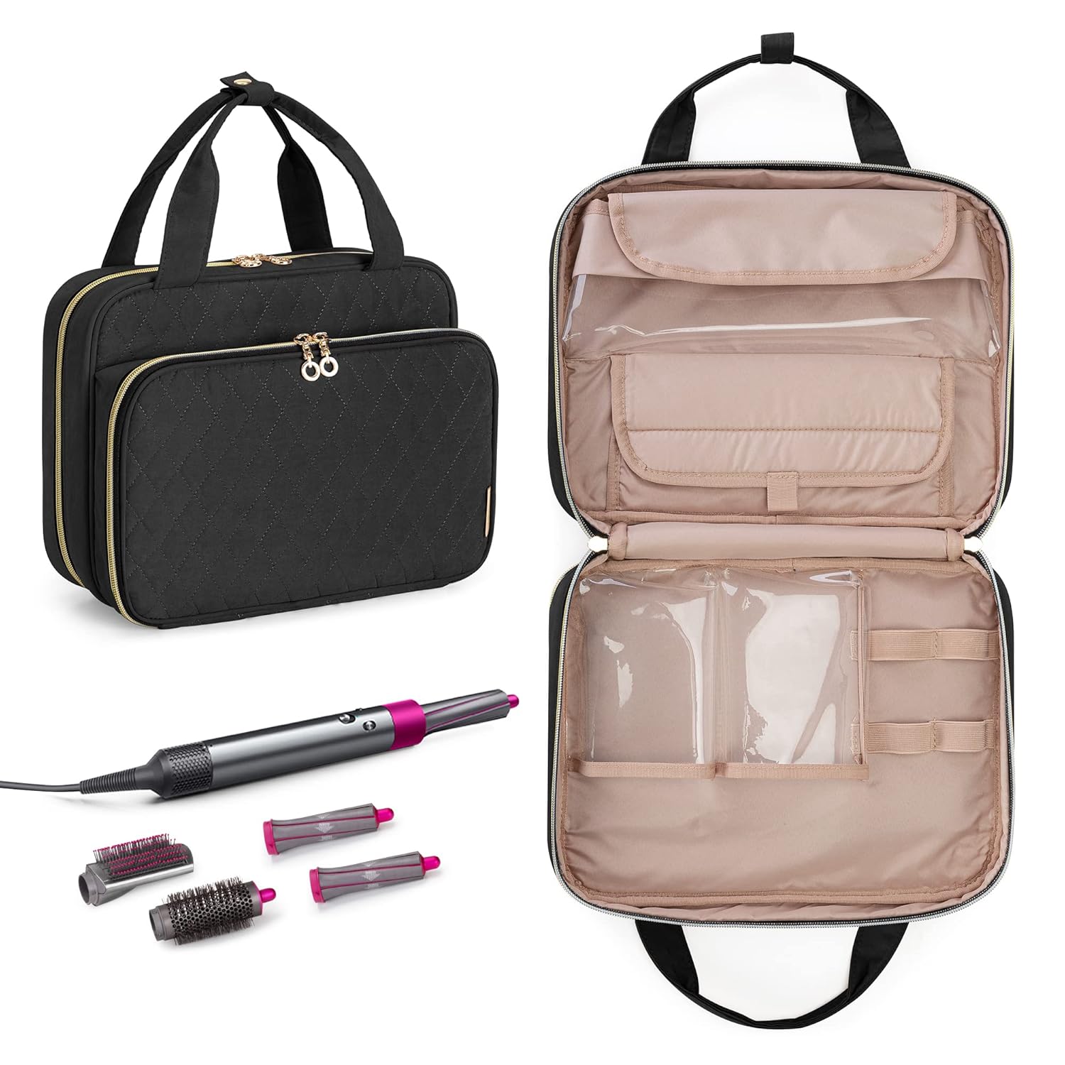 Teamoy Travel Storage Bag Compatible With Dyson Airwrap Complete Styler, Portable Travel Organizer For Airwrap Styler And Attachments, Black