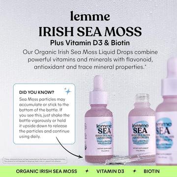 Lemme Irish Sea Moss Organic Liquid Drops With Vitamin D3 And Biotin For Trace Mineral Support, Immunity, Hair, Skin & Nails, Brain Health - Gluten & Sugar Free, Non Gmo, 1 Oz, 30 Servings