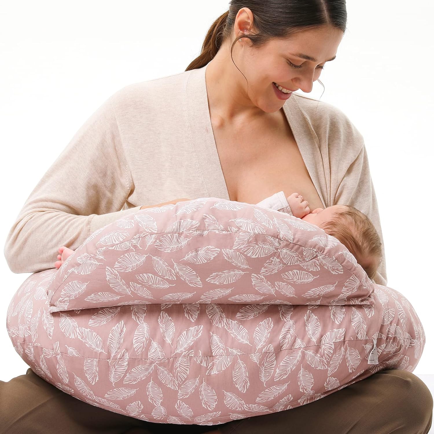 Momcozy Original Nursing Pillow And Positioner - Plus Size Feeding Pillow | Breastfeeding, Bottle Feeding, Baby Support | With Adjustable Waist Strap And Removable Cotton Cover, Pink