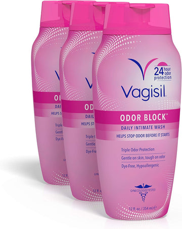 Vagisil Feminine Wash For Intimate Area Hygiene, Odor Block, Gynecologist Tested, Hypoallergenic, 12 Oz, (Pack Of 3)