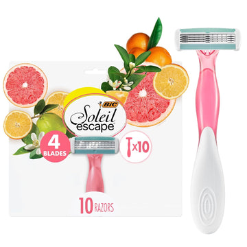 BIC Soleil Escape Women's Disposable Razors With 4 Blades for a Sensorial Experience and Comfortable Shave, Pack of Citrus Scented Handle Shaving Razors for Women, 10 Count