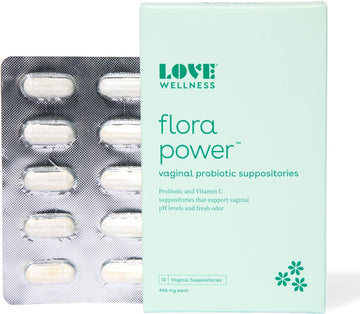 Love Wellness Vaginal Probiotic Suppositories, Flora Power | Fast-Acting Probiotic Strains & Vitamin C For Feminine Health | Supports Ph Balance & Fresh Odor | Dairy-Free, Fragrance-Free & Non-Gmo