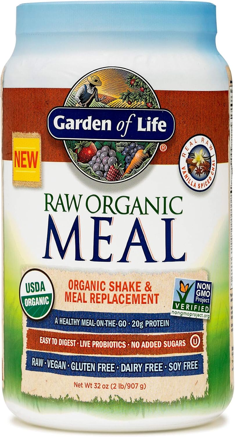 Tasty Organic Vanilla Chai Meal Replacement Shake Vegan - Garden Of Life 20G Complete Plant Based Protein, Greens, Rice Protein, Pro & Prebiotics For Easy Digestion – Non-Gmo Gluten-Free, 2.4