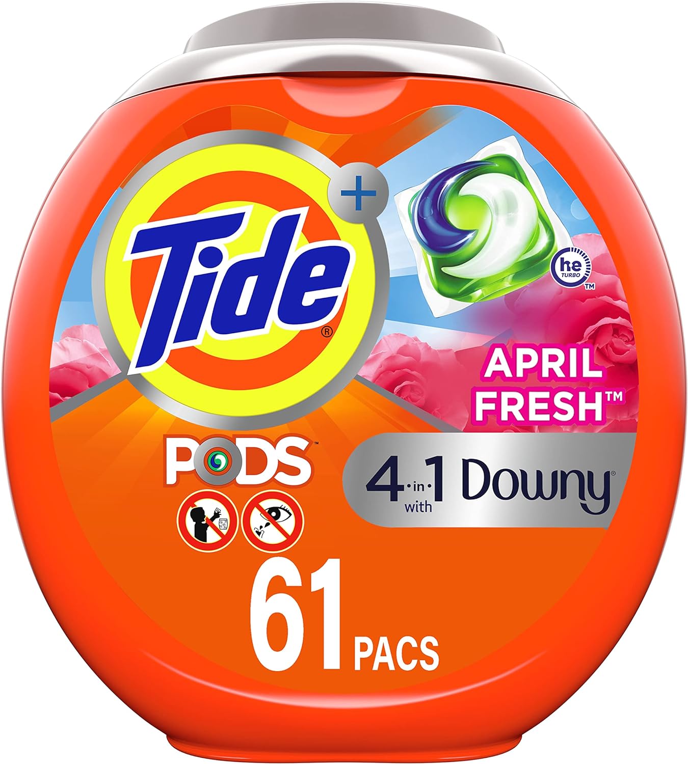Tide Pods Plus Downy 4 In 1 He Turbo Laundry Detergent Soap Pods, April Fresh Scent, 61 Count Tub - Packaging May Vary