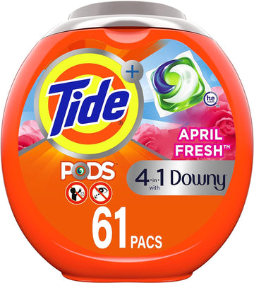 Tide Pods Plus Downy 4 In 1 He Turbo Laundry Detergent Soap Pods, April Fresh Scent, 61 Count Tub - Packaging May Vary
