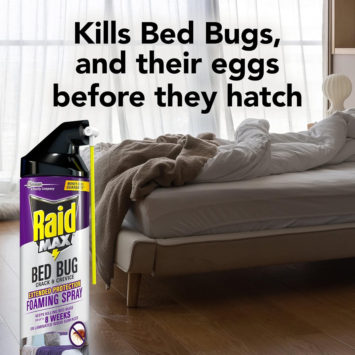 Raid Max Bed Bug Crack & Crevice Extended Protection Foaming Spray, Kills Bed Bugs For Up To 8 Weeks On Laminated Woods And Surfaces, 17.5 Oz