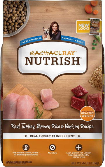 Rachael Ray Nutrish Dry Dog Food, Turkey, Brown Rice & Venison Recipe For Weight Management, 26 Pounds