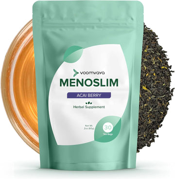 Voomvaya Menoslim Tea - Natural Menopause Supplements, Perimenopause & Estrogen Supplement For Women - For Bloating, Hot Flashes, Night Sweats & Meno-Belly - Acai Berry Flavor - 30 Teabags