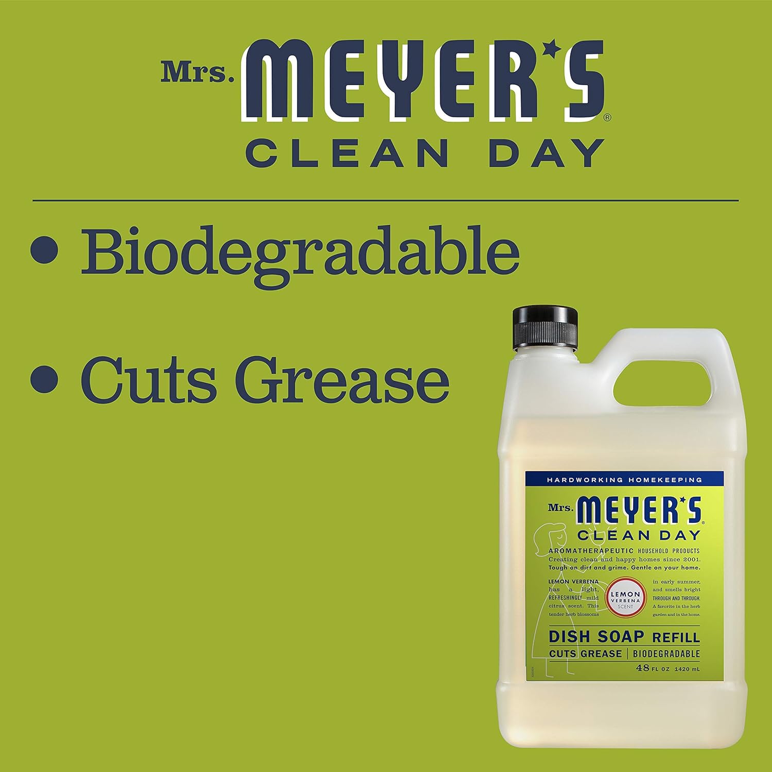 Mrs. Meyer's Clean Day Liquid Dish Soap Refill, Cruelty Free Formula, Lemon Verbena Scent, 48 oz (2 Bottles) : Health & Household