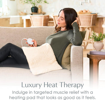 Pure Enrichment® Pureradiance™ Ultra-Wide Luxury Heating Pad For Cramps & Back Pain Relief, Patented Design, Soft Faux Fur & Micromink, 6 Heat Settings, Machine Washable, Large, 20”X24” (Golden Sands)