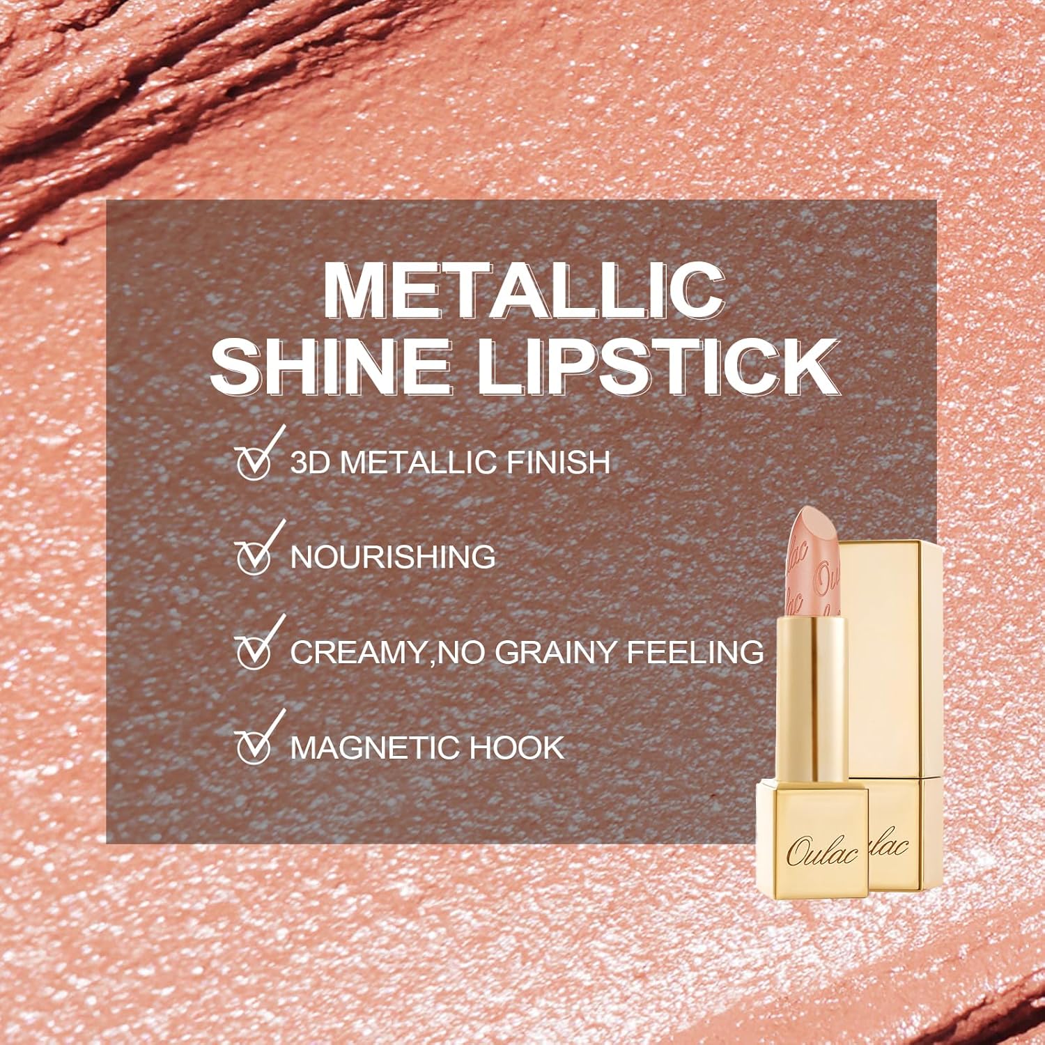 Oulac Coral Pink Matte Lipstick With Glow Metallic Finish - Vegan Lipstick For Women, Creamy Texture, Hydrating Clean Beauty Formula, High-End Magnetic Hook Design, Gm09 Elysium : Beauty & Personal Care