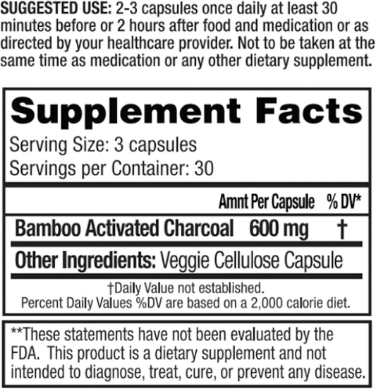 Dr. Tennant'S Activated Bamboo Charcoal | Coconut-Free Detox Supplement | Supports Gi Tract Cleansing & Digestive Health | Cleaner Alternative To Standard Charcoals | 90 Capsules