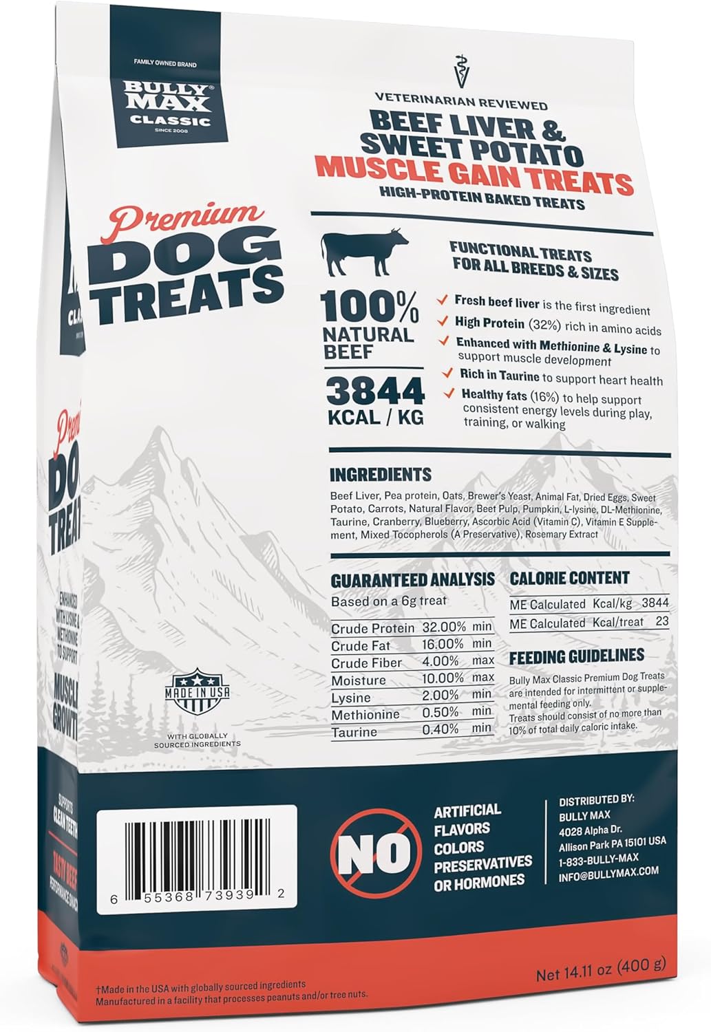 Bully Max Premium High Protein Dog Treats for Puppy & Adult Dogs - Training Dog Food Treats with 32% Protein, Real Meat, Veggies & BCAAs for Small, Medium & Large Breeds, Beef Flavor, 400g Bag : Pet Supplies