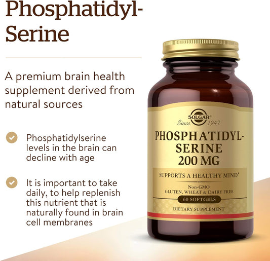 Solgar Phosphatidyl-Serine 200 Mg, 60 Softgels - Premium Brain Health Supplement, Supports A Healthy Mind & Cognitive Function - Gluten Free, Dairy Free - 60 Servings