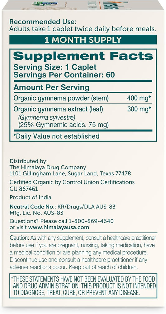 Himalaya Organic Gymnema Sylvestre Herbal Supplement Usda Certified Organic, Non-Gmo, 700 Mg, 60 Plant-Based Caplets