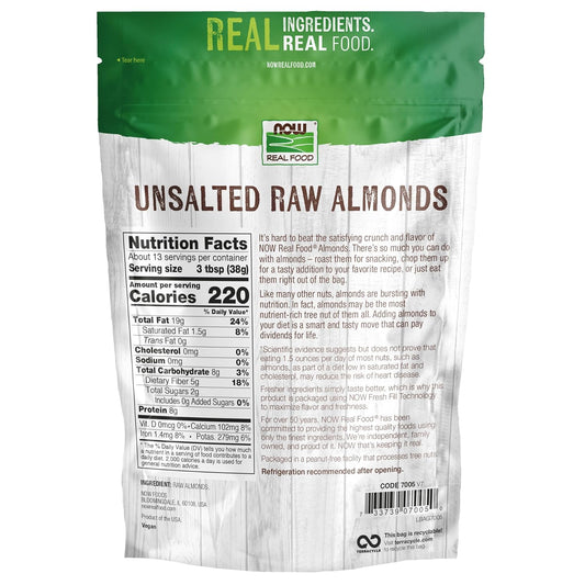 Now Foods, Almonds, Raw And Unsalted, Source Of Protein, Grown In The Usa, 16-Ounce (Packaging May Vary)