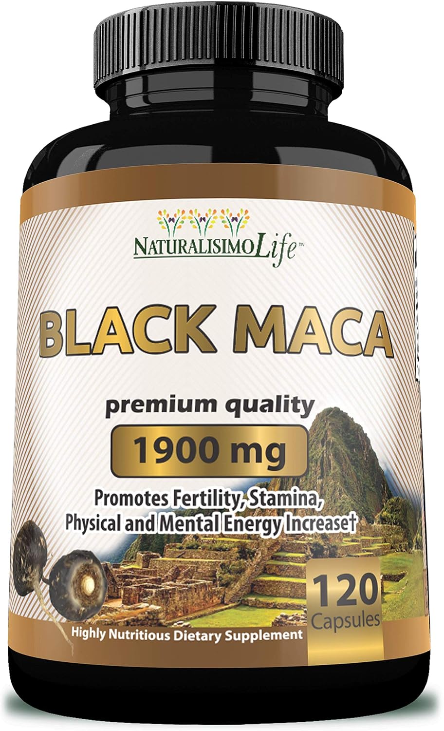 Organic Black Maca 1,900 mg per serving Natural Energy Booster Peruvian Maca for men & women 120 capsules