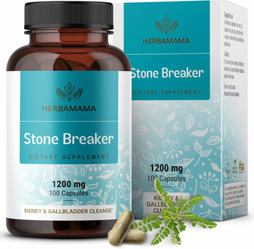 Herbamama Chanca Piedra Stone Breaker Capsules 1200Mg - Kidney Stone Breaker, Gallbladder Cleanse & Urinary Tract Support - Vegan, Non-Gmo Kidney Supplement, 100 Caps, 25-Day Supply