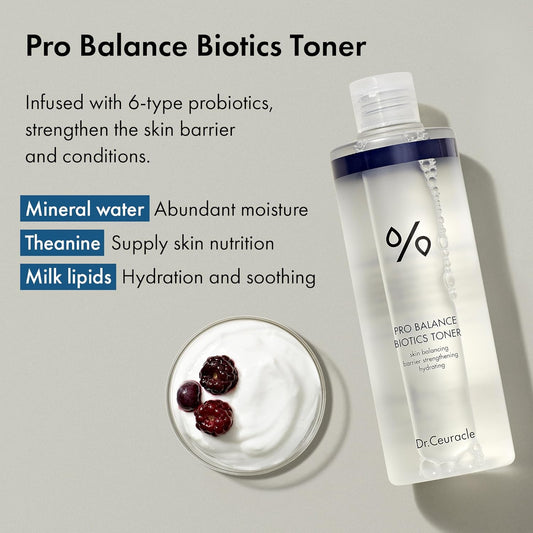 Dr.Ceuracle By Leegeehaam Pro Balance Biotics Toner (300 Ml / 10.14 Fl. Oz.) - Hydrating Toner With 6-Probiotics, Theanine, Milk Lipids For Dry, Dull, Combination Skin Type