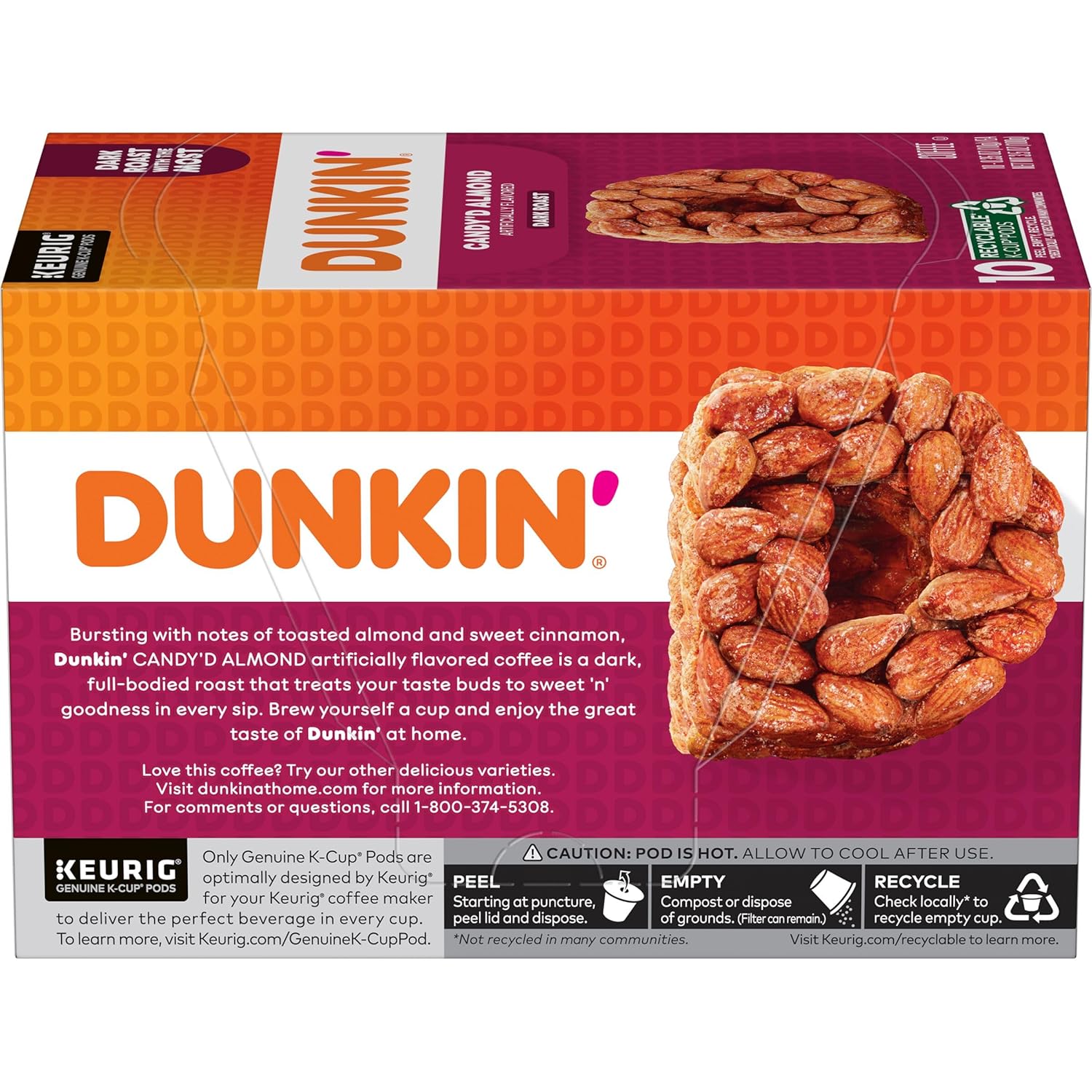 Dunkin' Candy'D Almond Dark Roast Flavored Coffee, 60 Keurig K-Cup Pods