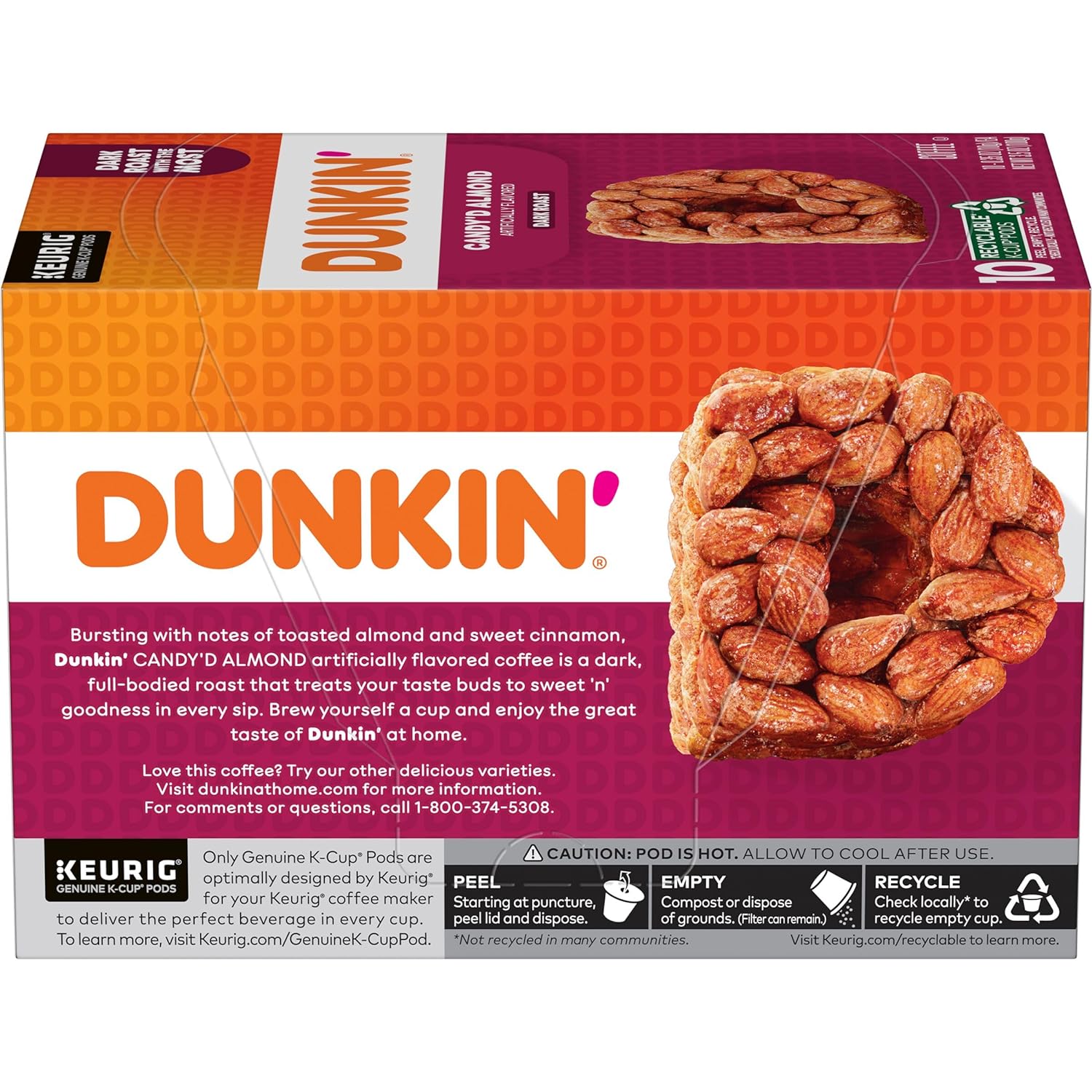 Dunkin' Candy'd Almond Dark Roast Flavored Coffee, 60 Keurig K-Cup Pods : Grocery & Gourmet Food