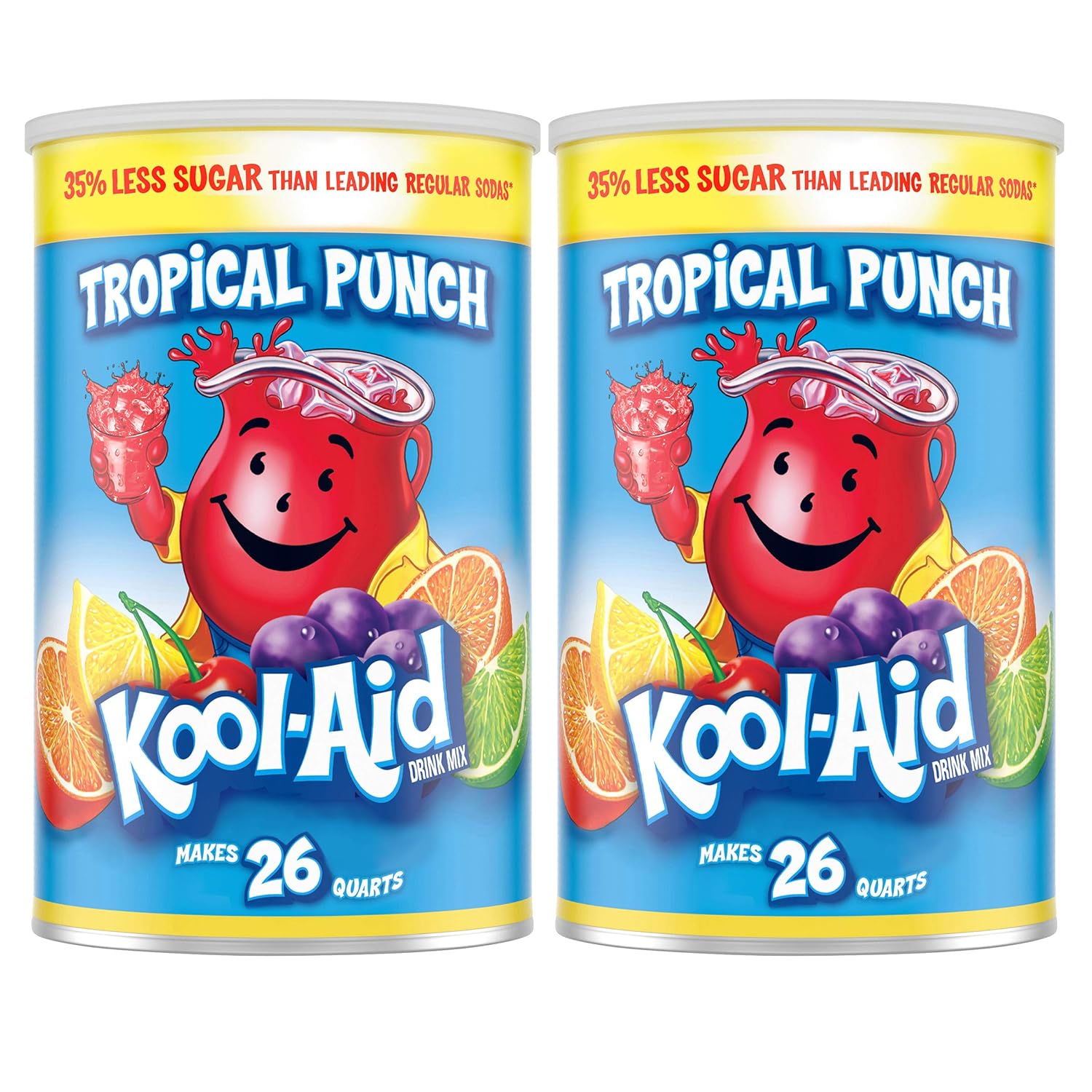 Kool-Aid Caffeine Free Jumbo Tropical Punch Sweetened Powdered Drink Mix 2 Count 63 Oz Canisters