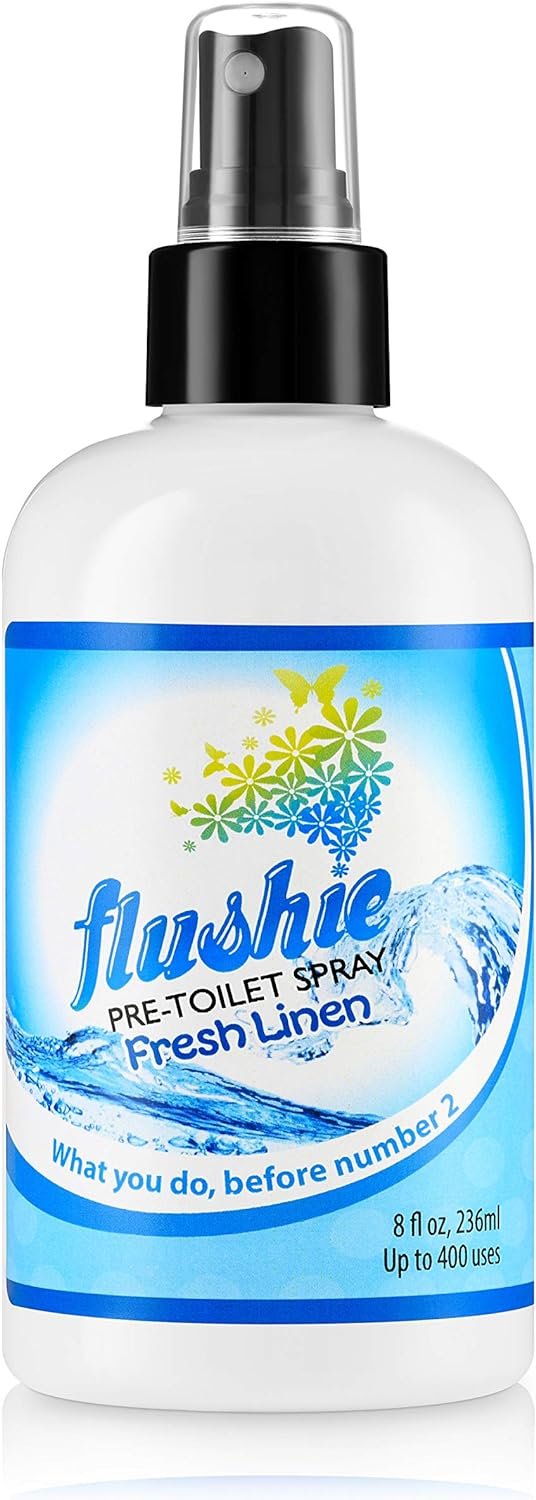 Flushie Pre-Toilet Spray 8 oz Fresh Linen Scent Bathroom Deodorizer, Poop Spray, 8-Ounce Pump Spray Bottle
