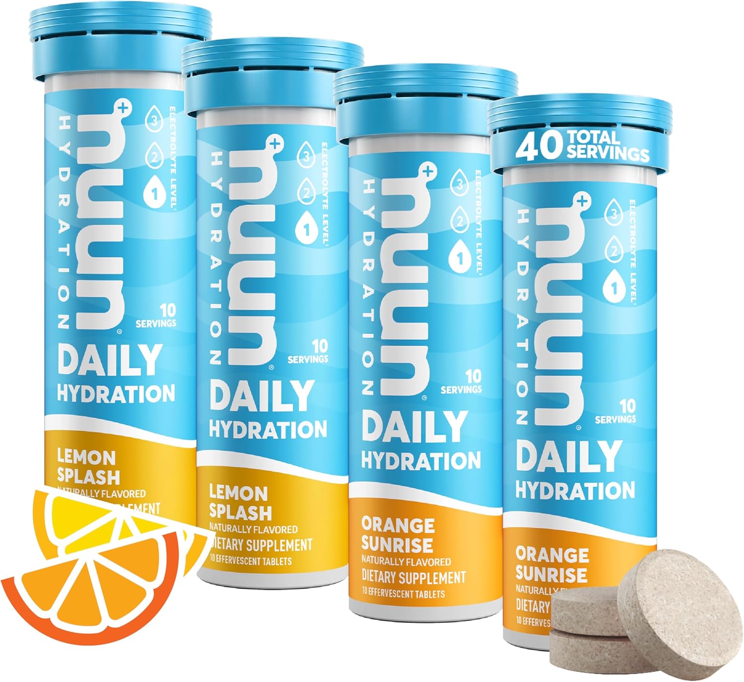 Nuun Hydration Daily, Wellness Electrolyte Tablets, Mixed Citrus | No Sugar | 5 Essential Electrolytes For Hydration| Vegan, Gluten Free | 4 Pack (40 Servings)