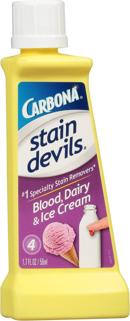 Carbona Stain Devils® #4 – Blood, Dairy & Ice Cream | Professional Strength Laundry Stain Remover | Multi-Fabric Cleaner | Safe On Skin & Washable Fabrics | 1.7 Fl Oz, 1 Pack