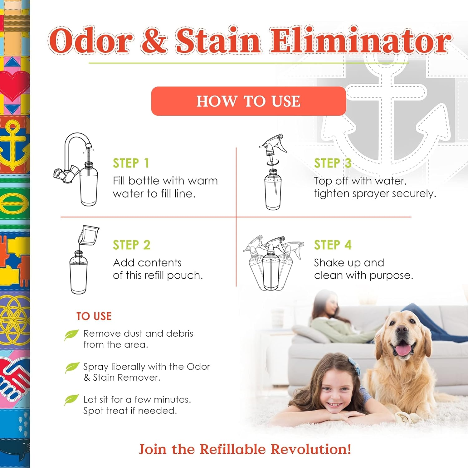 2-Pack Trulyfree Odor & Stain Eliminator - Odor And Stain Remover For Upholstery, Dog Pee, Etc - Includes: Empty Refillable 16Oz Spray Bottle, 2 Refill Pouches (3 Oz Ea), One For Initial Fill