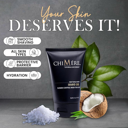Chimere Gel Shaving Cream For Men (Razor Bump Control + Blemish Control Wash For Acne) - Cools And Refreshes Skin - Helps Reduce Nicks, Razor Burn, And Irritation - 4 Oz