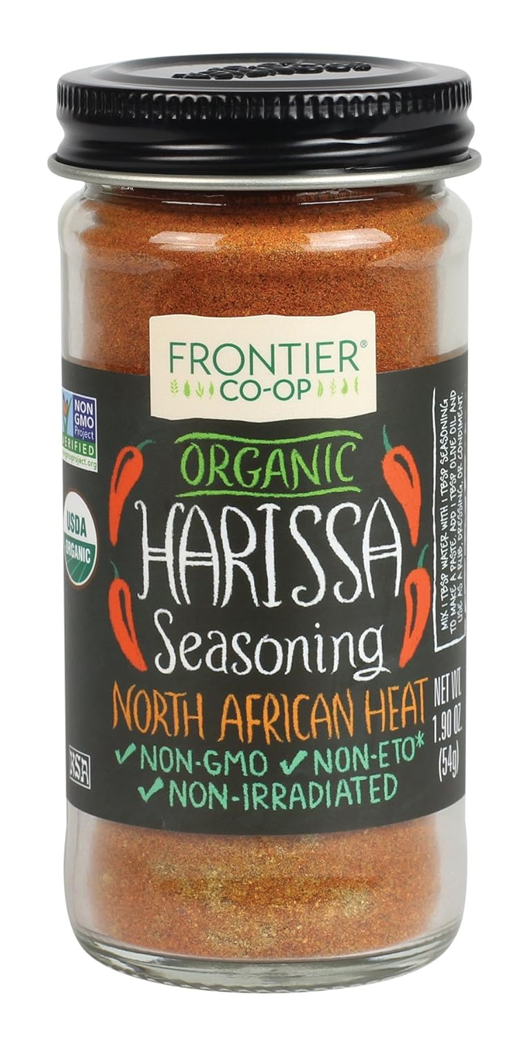 Frontier Co-Op Organic Harissa Seasoning, 1.9 Ounce Bottle, N. African Heat With Chili Peppers, Cayenne, Paprika & Coriader