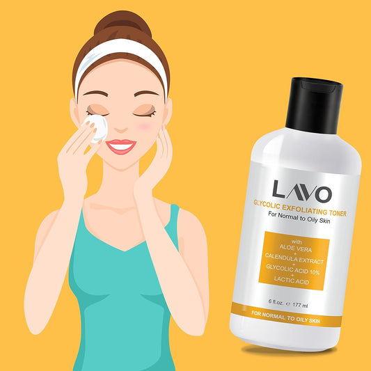 Glycolic Acid Toner 10% by LAVO - Facial Astringent for Oily, Problem, & Acne Prone Skin - Face Wrinkles and Fine Lines - Contains Lactic Acid & Vitamin C - Use with Pads - for Men and Women