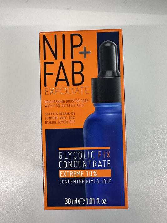 Nip + Fab Glycolic Acid Fix Extreme Booster 10% Aha Liquid Face Drops With Glycolic, Amino Acid, Allantoin For Skin Brightening Toning Exfoliation, 30Ml