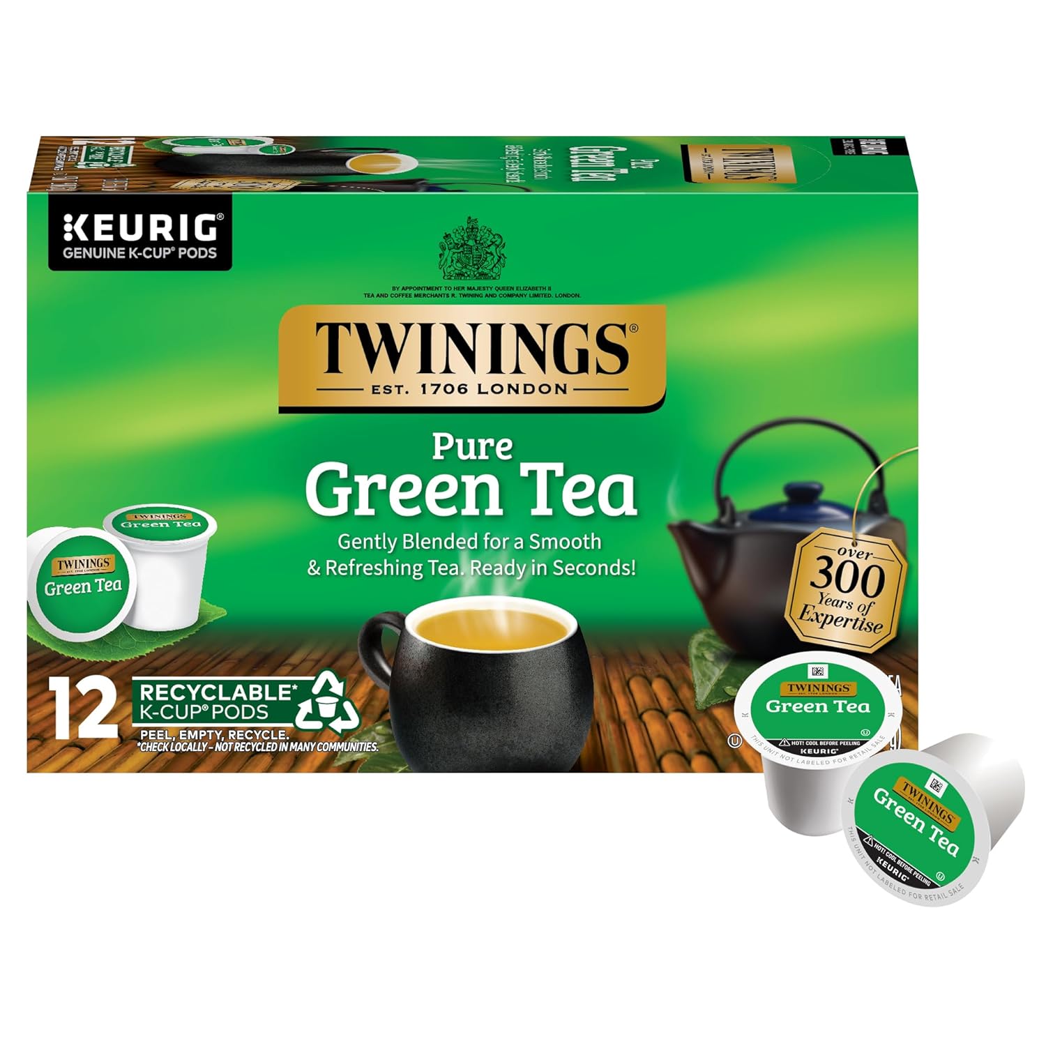 Twinings Pure Green Tea K-Cup Pods For Keurig, 12 Count (Pack Of 6), Smooth Flavour, Enticing Aroma, Caffeinated, Enjoy Hot Or Iced | Packaging May Vary