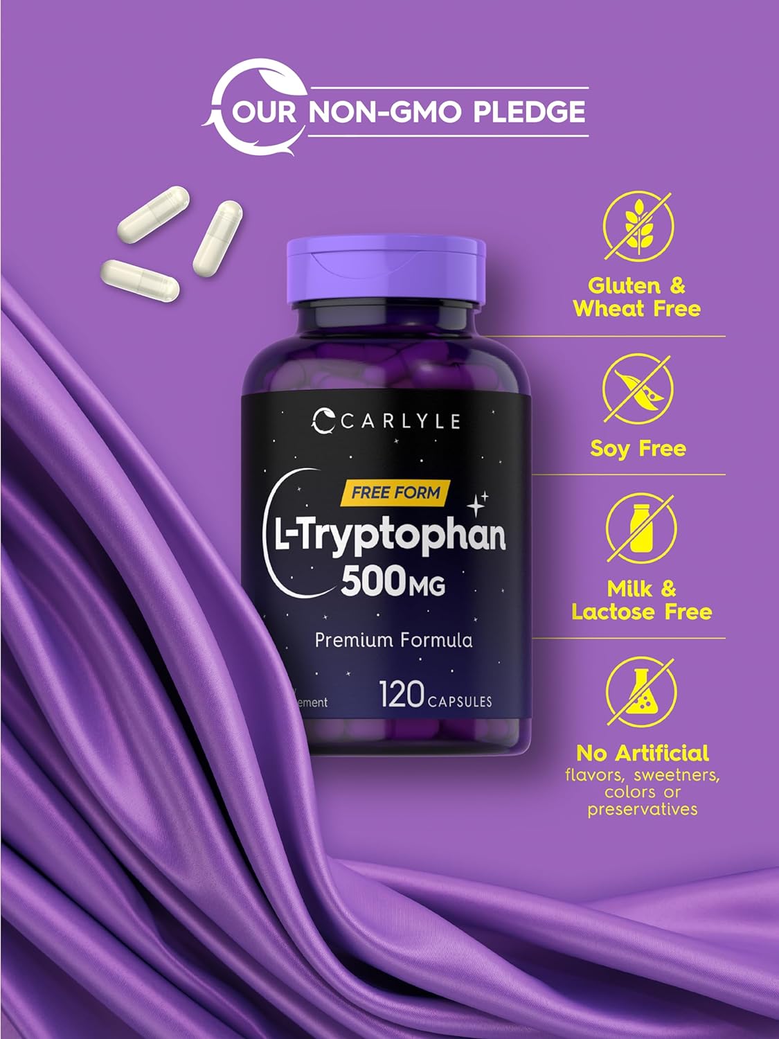 Carlyle L-Tryptophan 500mg | 120 Capsules | Amino Acid Supplement | Free Form | Premium Formula | Non-GMO & Gluten Free : Health & Household